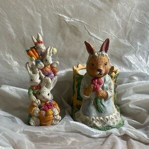 Easter Bunny Ceramic Figurine Pair